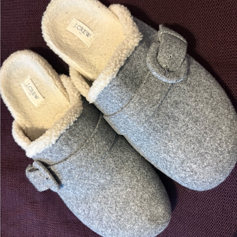 J. Crew Gray Wool Sherpa Clog Mules